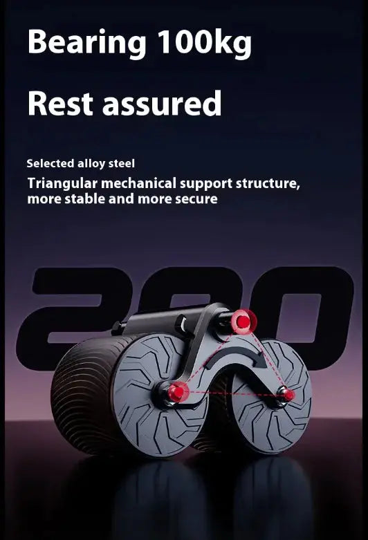 Dual-wheel ab roller with alloy steel frame, 100kg load bearing, triangular support structure