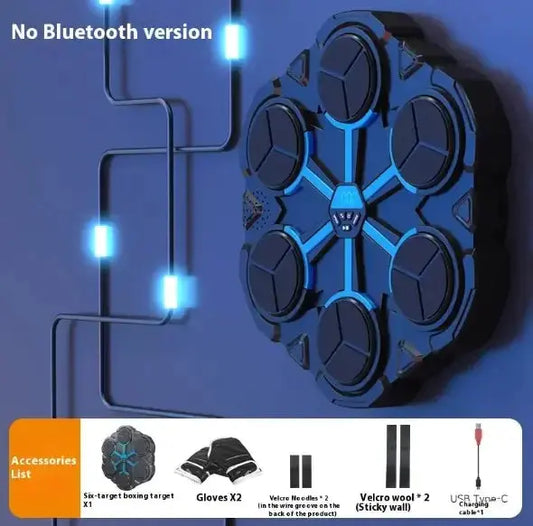Wall-mounted six-target boxing training pad with LED lights and accessories, no Bluetooth